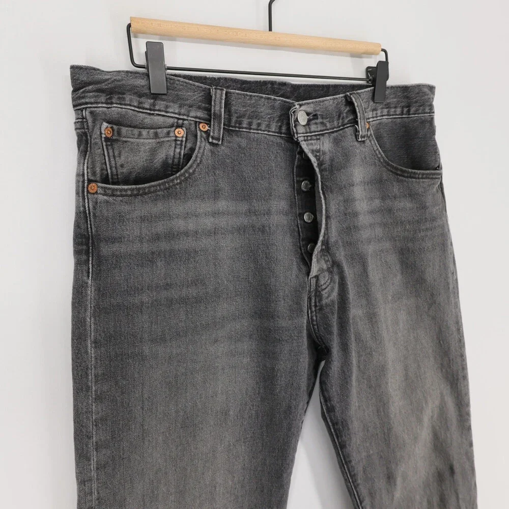 Levis 501 93 Jeans Mens 36x34 Black Gray Stretch Denim Button Fly Premium